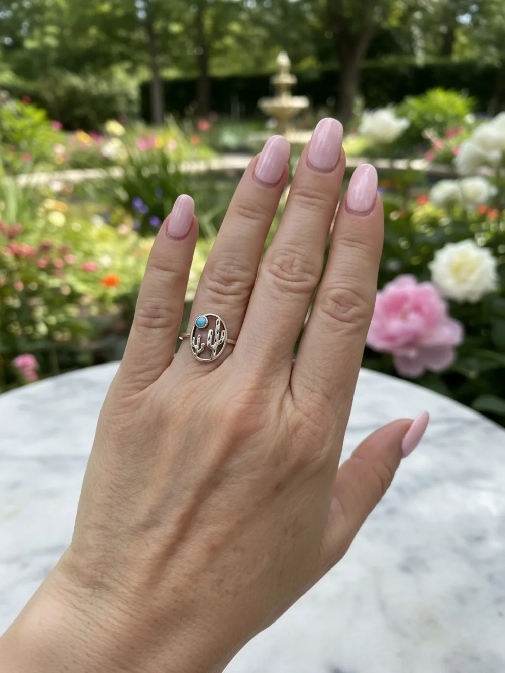 Sterling Silver Cactus Ring with Turquoise Stone‎ - Women's Jewelry